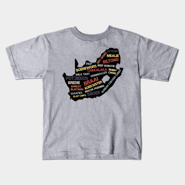 South Africa Food Map Kids T-Shirt by BraaiNinja